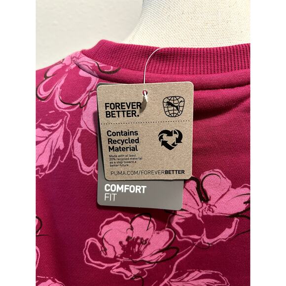 PUMA Women’s Essentials Sweatshirt Floral Vibe Pink Medium Cozy Pullover New B71 - Picture 7 of 9